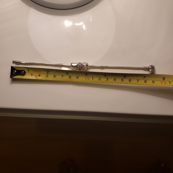 Pandora Silver Bracelet  Three Charms Pink Diamond Piece Sign Pearl Hearts Heart - Picture 6 of 6